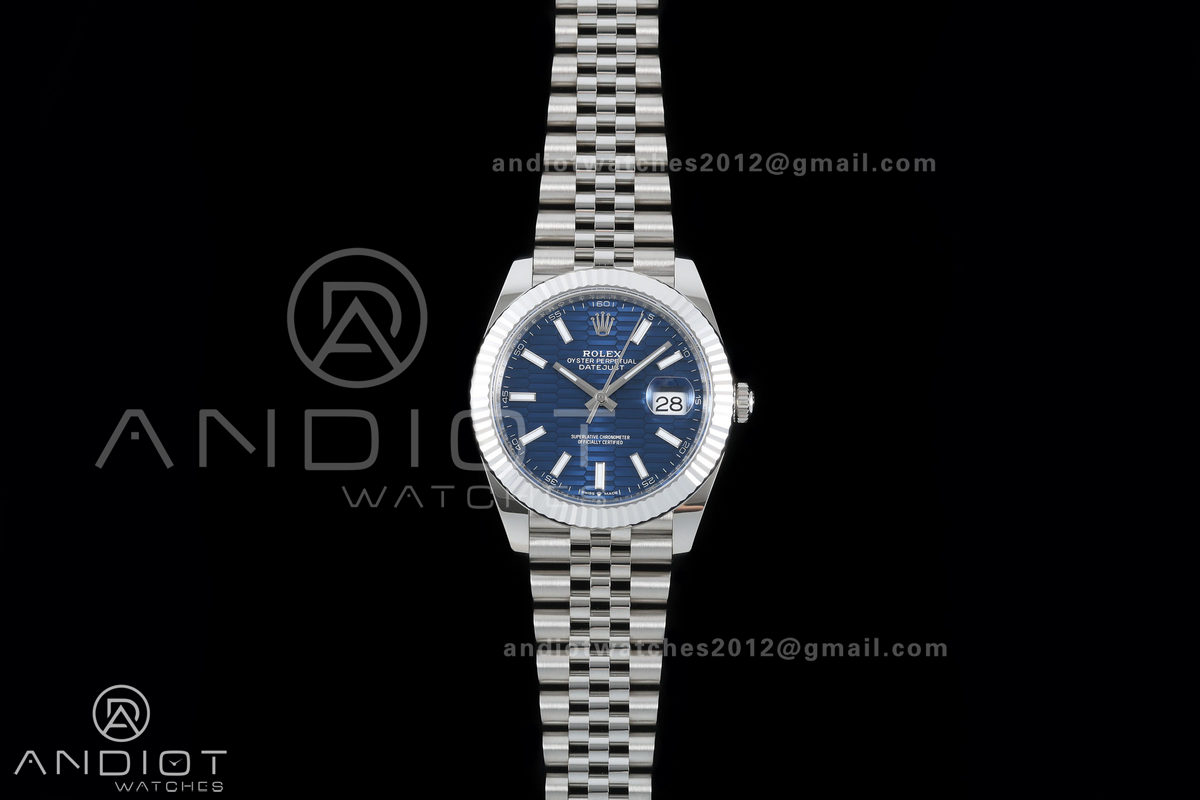 DateJust 41 126334 GOLD Maker 1:1 Best Edition Blue Textured Stick Dial on Jubilee Bracelet JH3235 (Free Sprung)